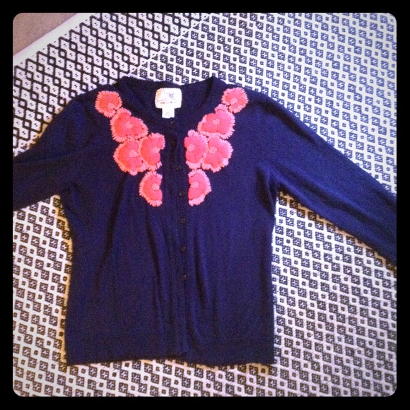 Anthropologie Sweaters - Anthro Tabitha Sz L blue Cardigan with flowers